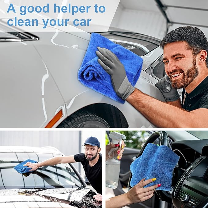 Shimeyao 40 Pcs 16 x 16 Inch Edgeless Microfiber Plush Towels for Cars Detailing Drying Wash Polishing Absorbent Cleaning Cloths, 500 GSM(Blue)