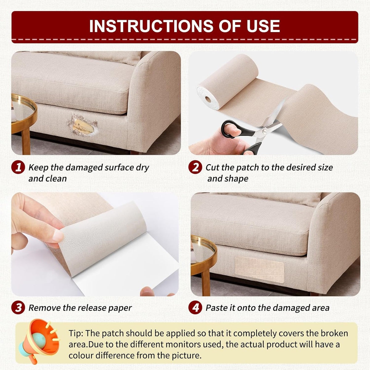 Linen Repair Tape 4x79 inch, Self Adhesive Fabric Patches, Linen Patch Tape Kit, Fabric Repair Tape for Couch Sofas, Headboards, Chairs, Pillows, Curtains, Couches - Black Grey