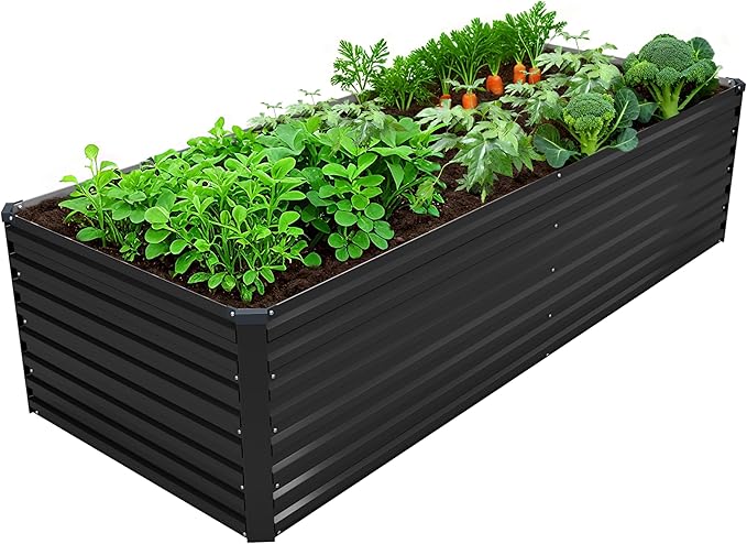 DIIYIV Galvanized Raised Garden Bed Kit Outdoor Patio,8x2x2ft Large Rectangular Metal Planter Boxes,Deep Root Box Planter for Gardening,Vegetables,Flowers,Herbs-Black