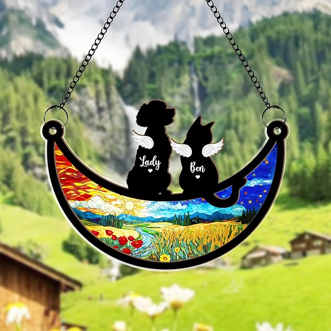 Personalized Pet Memorial Suncatcher – Custom Dog & Cat Suncatcher with Name & Breed, Pet Loss Sympathy Gift, Memorial Keepsake for Dog & Cat Lovers (Up to 3 Pets)