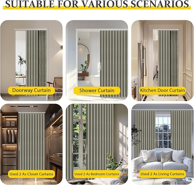 AJAZZ 100% Blackout Magnetic Door Curtain Accordion Doors Interior Closet Door