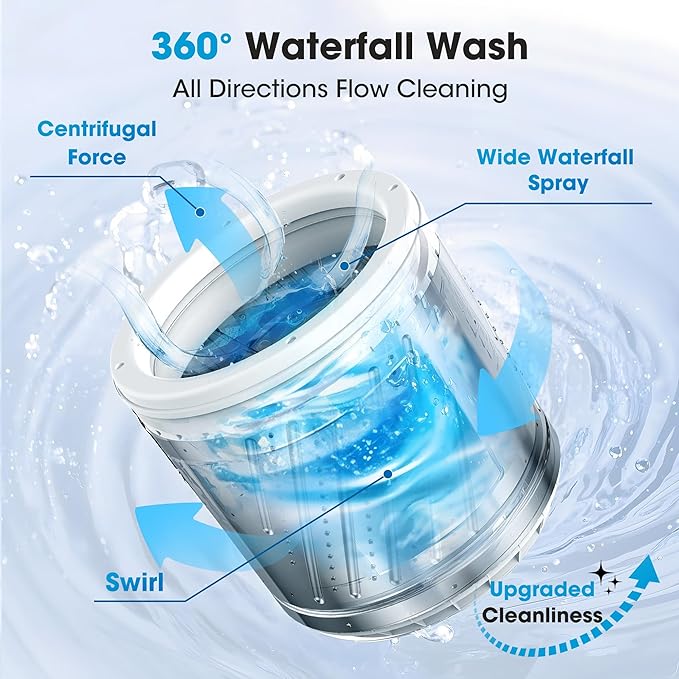 Portable Washing Machine - Compact Home Laundry Washer for Apartment,1.5 Cu.ft, Small Clothes Washer with Drain Pump for Bathroom, Dorms,RVs,White