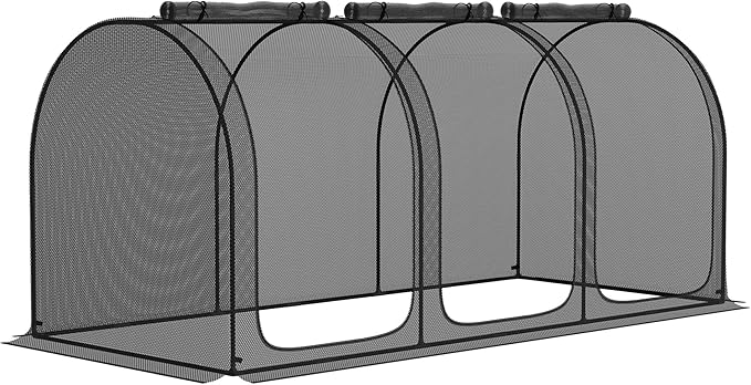 Outsunny 9' x 4' Crop Cage, Plant Protection Tent with Three Zippered Doors, Steel Frame, Storage Bag and 4 Ground Stakes, for Garden, Yard, Lawn, Black