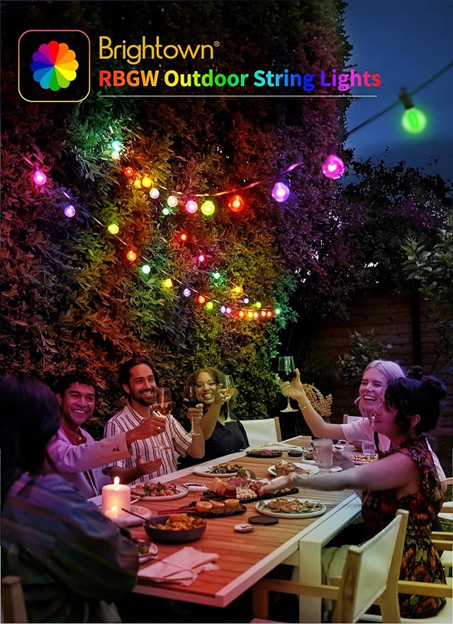 Brightown Outdoor String Lights 58 Feet G40 LED Patio Lights, 27 Plastic Edison Bulbs(2 Spare), Waterproof Connectable Hanging Light for Backyard Porch Balcony Party Decor, E12 Base, Multicolor