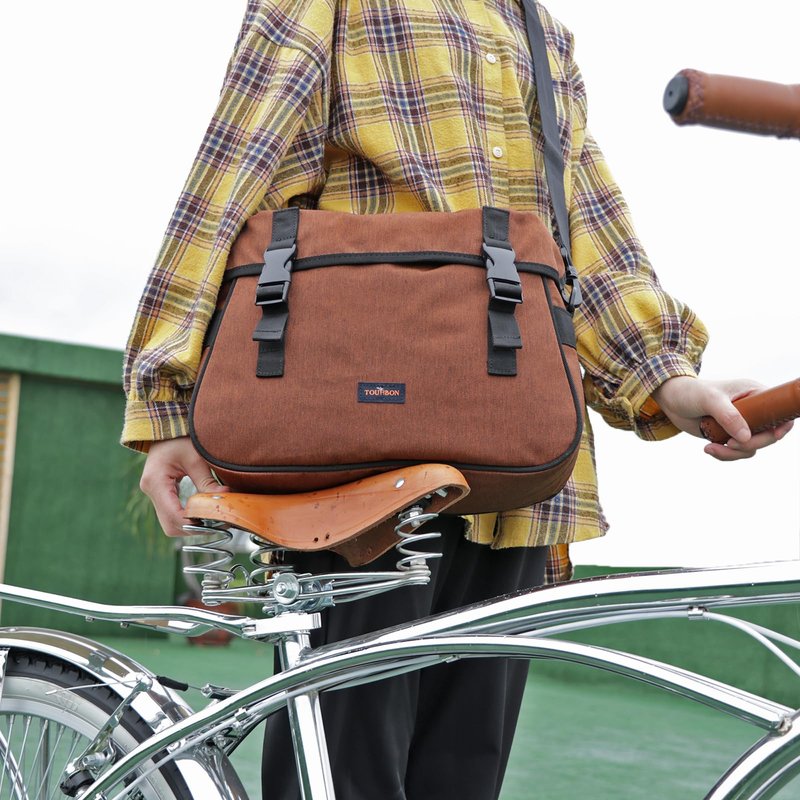 TOURBON Nylon Double Pannier Shoulder Bags Bicycle Rear Rack Trunk Motorcycle Tail Seat Bag - Brown