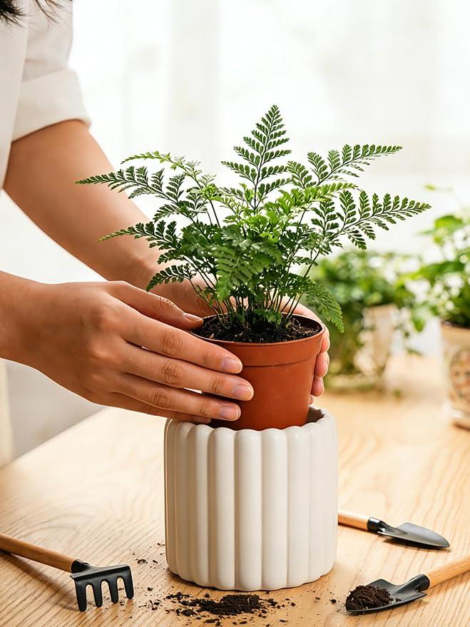 Ceramic Plant Pots,6 inch+4.7 Inch Planter Pot with Drainage Holes,Ceramic Planters for Indoor Plants,Modern Flower Pots for Indoor Outdoor Plants House & Office Décor,Cream White