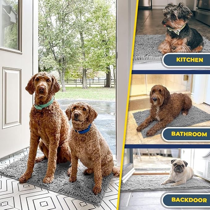 Muddy Mat® | Super Water Absorbent Door Mat Indoor, Microfiber Quick Dry Chenille Entryway Rug, Slip Resistant Front Door Mat, Indoor Mats for Entryway, Machine Washable Pet Rug, Light Grey 24" x 72"