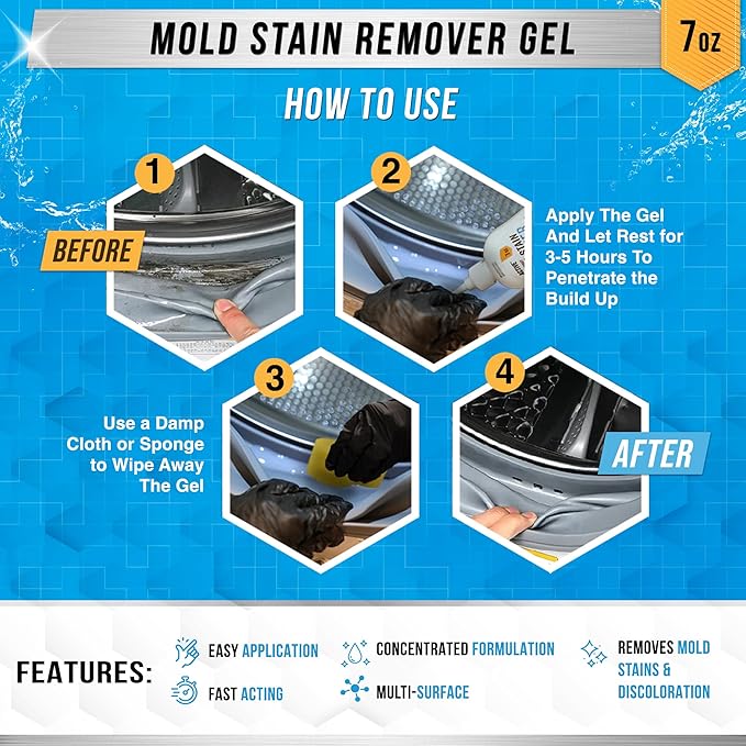 ACTIVE Mold Stain Remover Gel and Appliance Cleaner Wipes - Includes 7oz Mold Stain Remover and 24pk Appliance Surface Cleaning Wipes