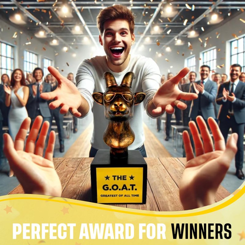 The Goat Trophy Award - Greatest of All Time Funny Trophy for Winners with Golden Engraved Plate - Perfect for Competitions, Office and Party Winners - Unique Goat Decor