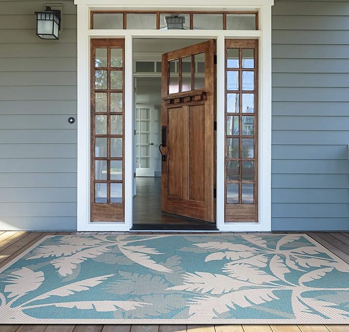 Couristan Monaco Indoor Outdoor Area Rug – Coastal Flora 2' x 3'7" in Ivory Turquoise – Flatwoven, Hose Washable, Pet Friendly Rug for Patio, Porch and Home Decor