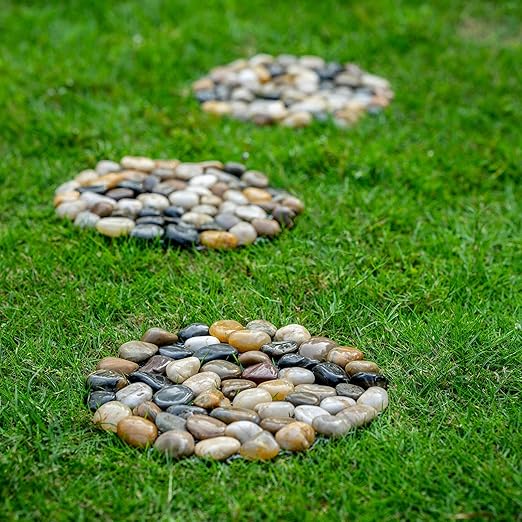 Natural River Rock Stepping Stones for Garden Walkway - Round Pebble Paver Mats with Mesh Backing - Decorative Outdoor Pathway Stones for Lawn, Backyard, Patio, and Landscaping (6 Pack, 9 Inch)