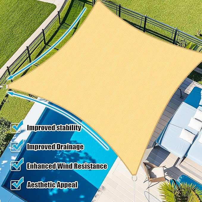 Amagenix Sun Shade Sail 7'X15' Curved Edge Outdoor Shade Canopy Sand Breathable 95% UV Block Shade Cloth for Patio Garden Backyard (We Make Custom Size)