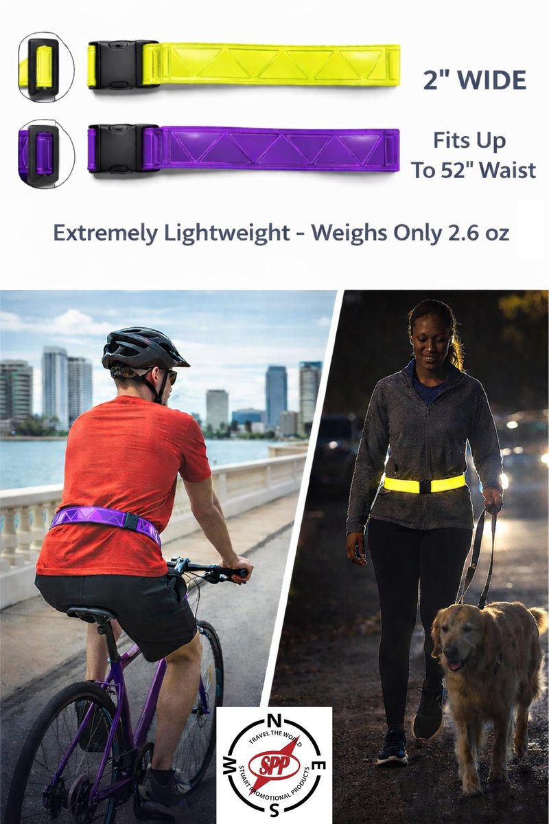 Stuart Promotional Products Purple Reflective Running Belt for High Visibility Safety - Adjustable Reflective Belt for Running, Walking, Cycling, Military & PT Gear