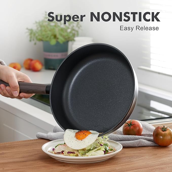 SENSARTE Nonstick Cookware Set Pots and Pans Set Kitchen Non-stick Cooking Set, Dishwasher & Oven Safe, Induction Compatible, Free of Intentionally Added PFOA/PFOS, 15pcs, Black