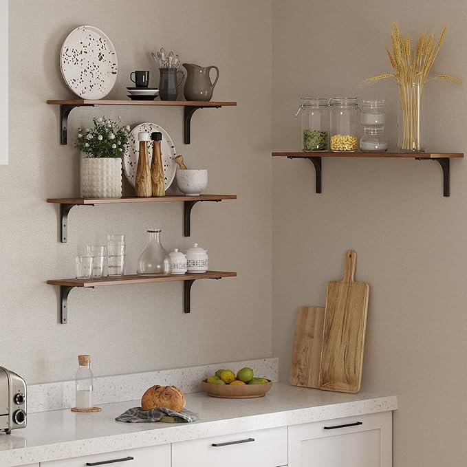 DINZI LVJ Long Wall Shelves, 31.5Inch Wall Mounted Shelves Set of 4, Extra
