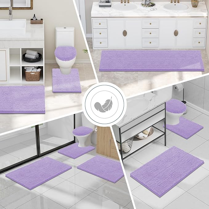 Smiry Luxury Chenille Toilet Rugs U-Shaped 20x20, Soft Absorbent Non-Slip Contour Bathroom Rugs for Toilet, Machine Washable Contoured Bath Mats, Purple