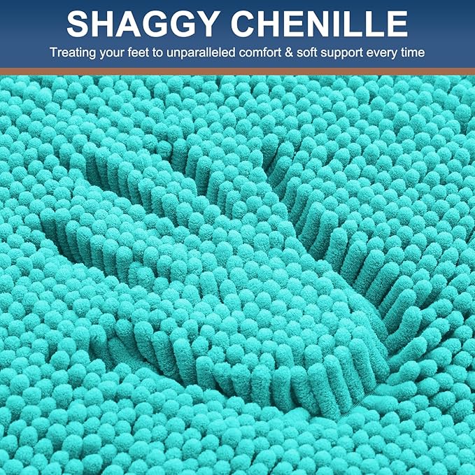 Smiry Luxury Chenille Bathroom Rugs 70x24, Extra Soft and Absorbent Shaggy Bath Mat, Machine Washable, Non-Slip Plush Carpet Runner for Tub, Shower, and Floor, Home Decor Accessories, Turquoise