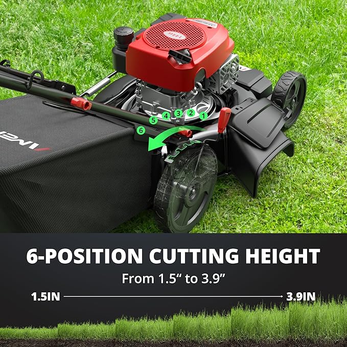 AMERISUN 21-Inch 3-in-1 Gas Push Lawn Mower with 144cc 4-Stroke OHV Engine, 6-Position Adjustable Cutting Height, Large 1.4 Bushel Grass Catcher, Side Discharge & Mulching, Lightweight Easy Storage