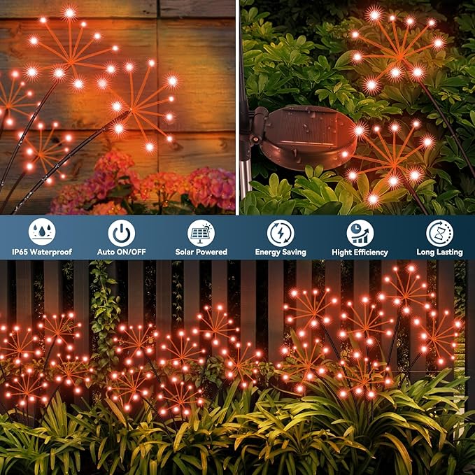 Slyuexu Solar Garden Lights 2 Pack Waterproof Swaying Starburst Light Solar Outdoor Lights for Yard Patio Walkway Pathway Party Wedding Decoration, Unique Gifts for Women, Orange
