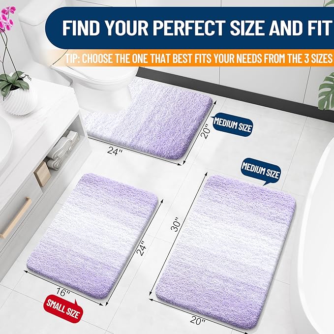 OLANLY Bathroom Rugs Mat 70x24, Extra Soft Absorbent Microfiber Bath Rug, Rubber Backing, Quick Dry, Machine Washable Bath Mats for Bathroom Floor, Tub and Shower, Home Decor Accessories, Light Purple
