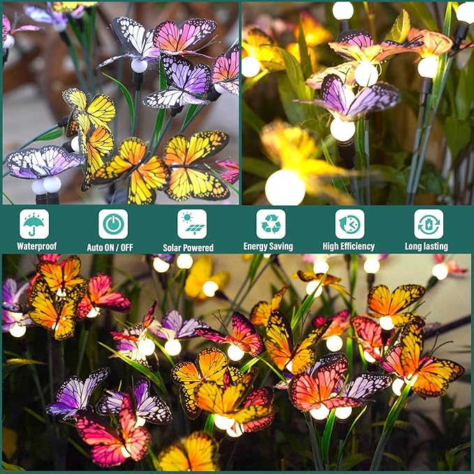 TONULAX Solar Garden Lights - 6 Pack Swaying Butterfly Light, Swaying in The Wind, Solar Outdoor Lights, Yard Patio Pathway Decoration, High Flexibility Iron Wire & Realistic Butterflies (6 Pack)