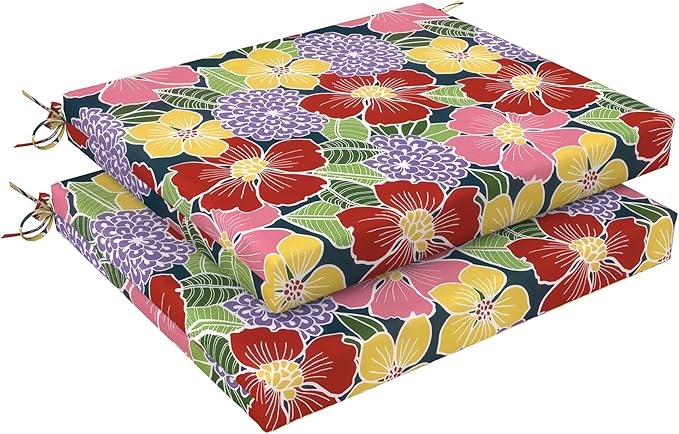 LVTXIII Outdoor Seat Cushions Set of 2 Square Corner Chair Cushions with Ties, Patio Chair Pads for Home Office and Patio Garden Furniture Decoration 18.5"x16"x2", Flower Bloom