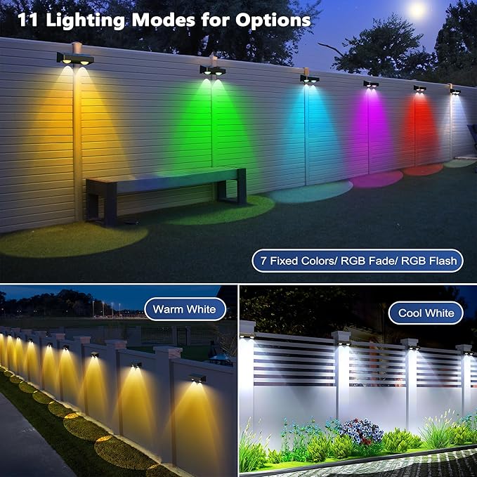 Brizled 16 Pack Fence Solar Lights, 11 Modes & 9 Colors - Warm White/Cool White/RGB Color Changing IP65 Waterproof Outdoor Wall Lights, 100 Lumens Outdoor Solar Deck Lighting for Railing Wall Fence