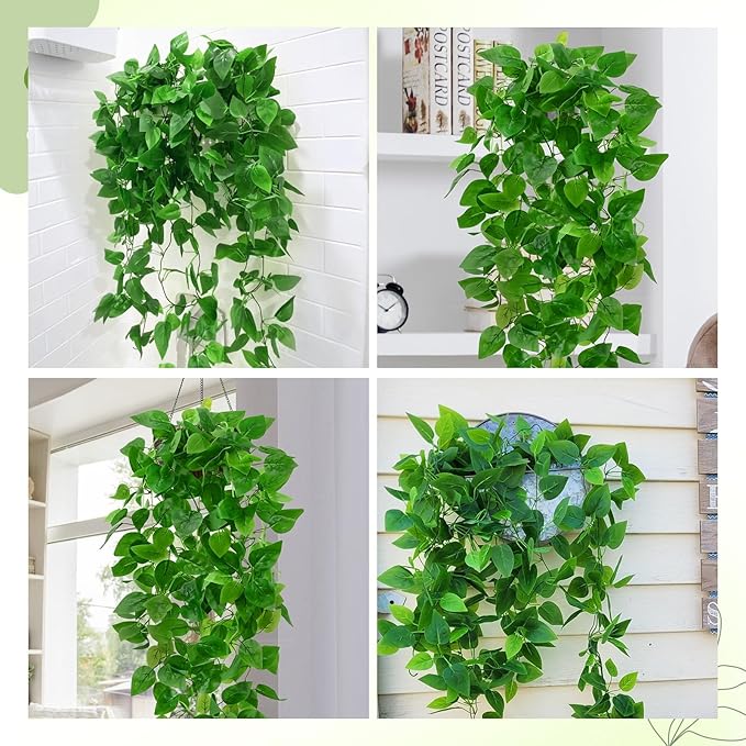 BLEUM CADE 8Pcs Fake Hanging Plants, 9 Branch Artificial Hanging Plant