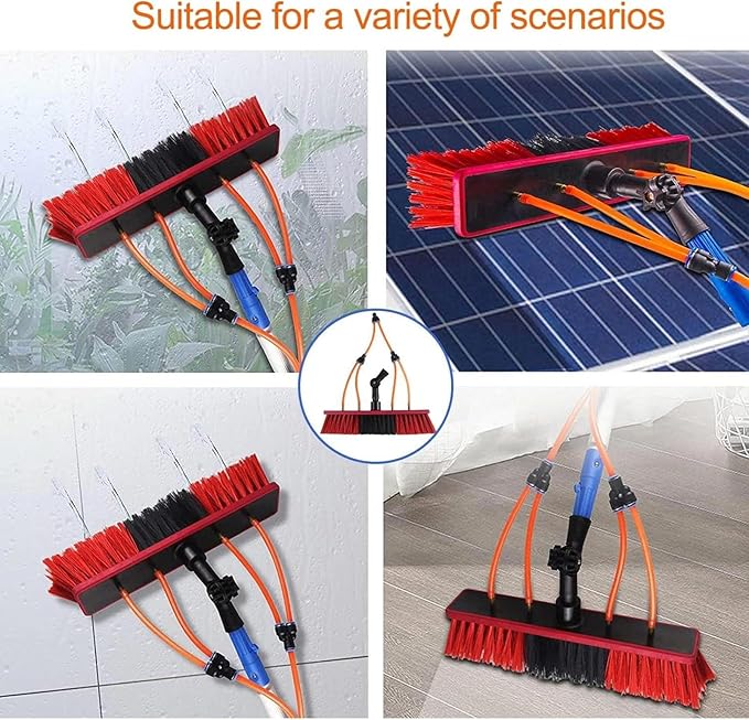 Window Cleaning Telescopic Pole Window Cleaning Kit, Window Cleaning Water Fed Poles Roof Cleaning Tools with 20M Water Supply Pipe, Solar Panel Cleaning Brush(50cm haed,36FT/10.8M)