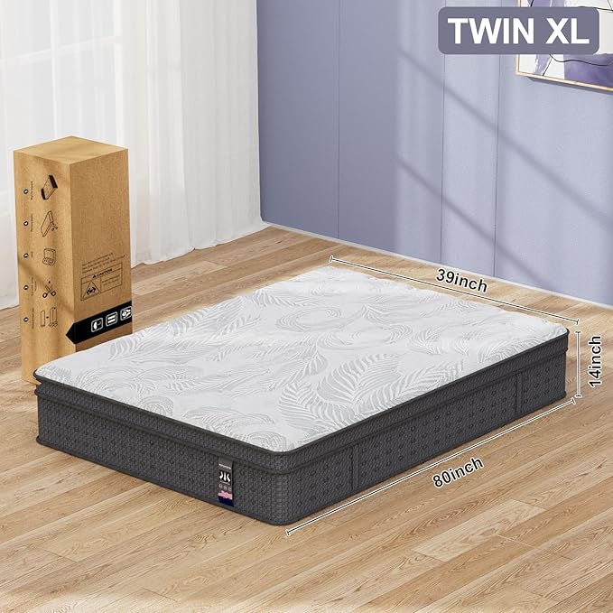 Twin XL Mattress 14 Inch,Memory Foam Mattress with Pocket Spring, Soft & Comfortable Medium Plush, Motion Isolation, Pressure Relief, CertiPUR-US Certified (80"*39"*14")