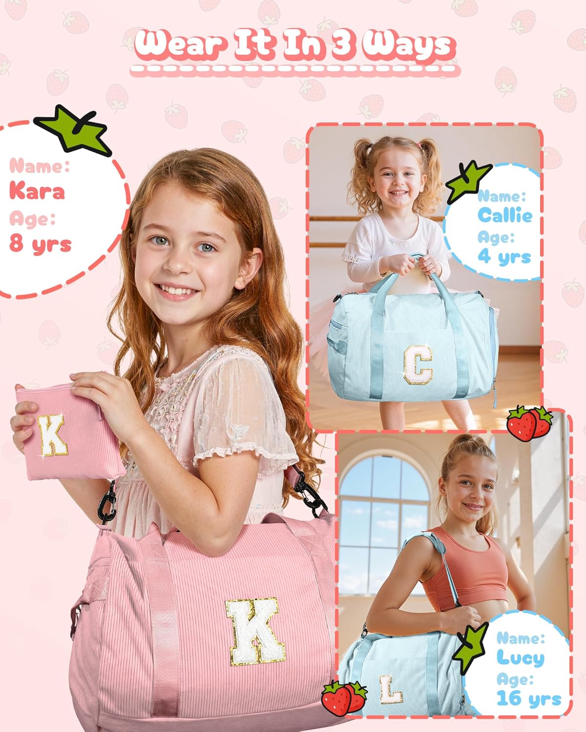 Skiennix Personalized Dance Bag for Girls | Kids Gym Duffle with Shoe Compartment & Toiletry Bag - Ideal Birthday Gift (Letter Y)