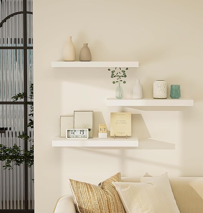 Vervida White Floating Shelves for Wall 24" W x 7.9" D x 1.5" H, Modern Style
