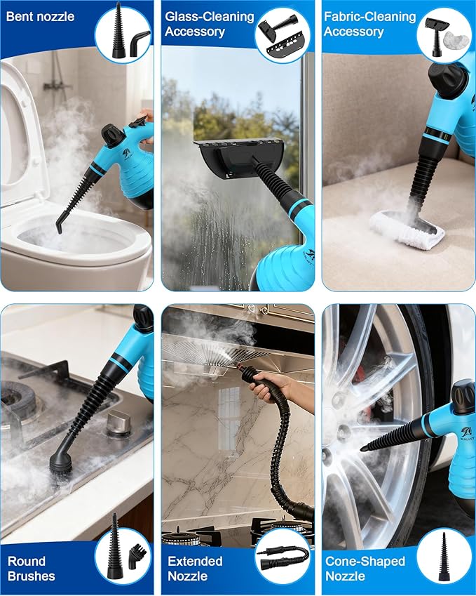 MLMLANT Steam Cleaner, Portable Multifunctional Household Steam Cleaner with Safety Lock & 9 Accessories, Ideal for Cleaning Carpets, Sofas, Cars, Kitchens, Bathrooms and More.