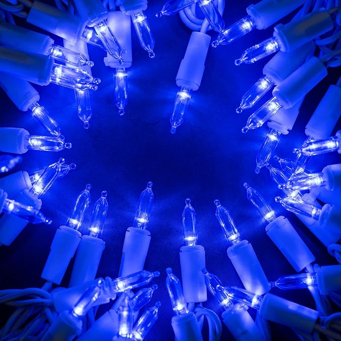 YULETIME 200 Blue LED Christmas Lights with White Wire, Pack of 2 Strands 33 Feet 100 Lights UL Certified Holiday String Light Set