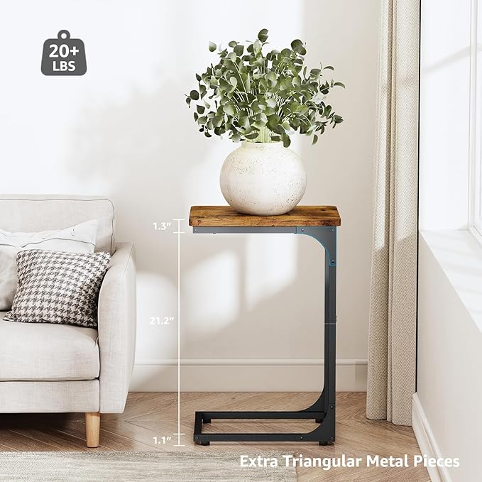 QEEIG C Shaped Side Table Set of 2 Living Room Sets Couch Tray Tables Small Farmhouse 11.8 inch Width, Rustic Brown (017A-30BN)