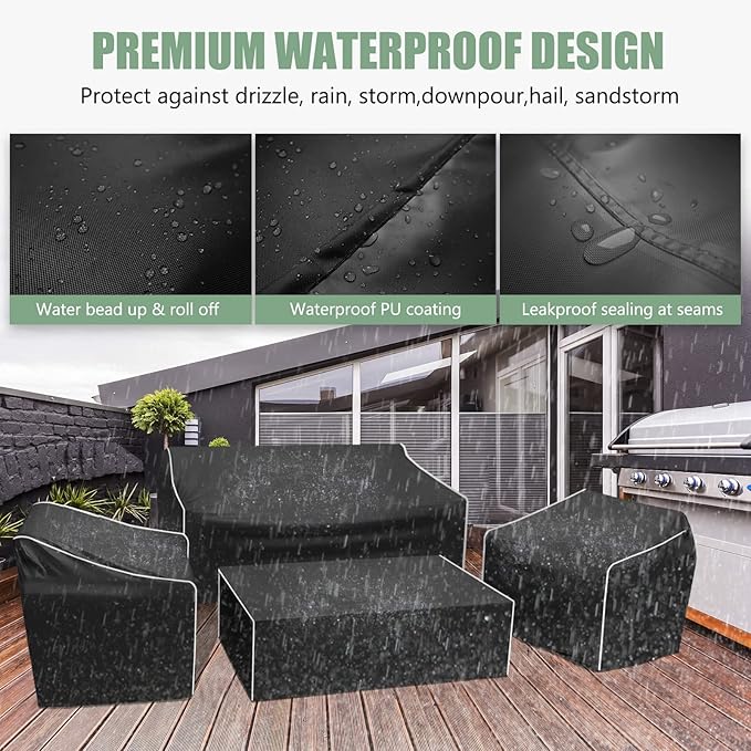 Gasadar Outdoor Furniture Cover Waterproof, 4 Piece Patio Furniture Covers for Patio Loveseat, Chair and Coffee Table, Black
