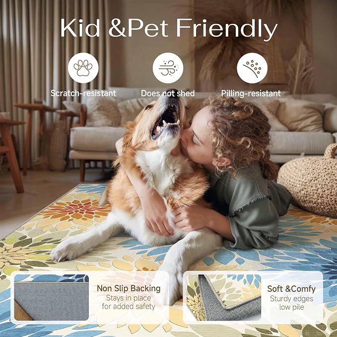 5x8 Indoor Outdoor Area Rug Washable Patio Rug Colorful Non Slip Non Shedding Waterproof Carpet for Living Room Bedroom Backyard Porch Camping RV Balcony Poolside
