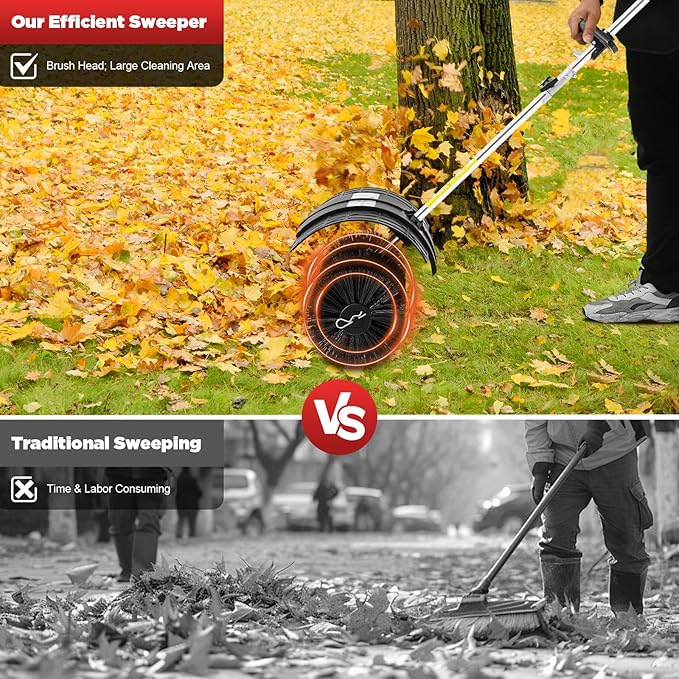TFCFL Gas Handheld Sweeper,Outdoor Hand Held Broom, 52cc 2 Stroke Broom Walk Behind Sweeper Cleaning Driveway Tools,with Air Cooled Motor, High Performance Cleaning Sweeping Machine 2.3HP 1.7kw