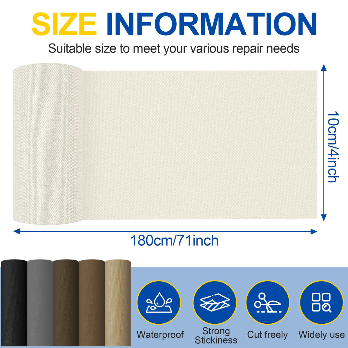 Fabric Repair Tape, Self Adhesive Canvas Repair Patch, Waterproof Outdoor Canvas Tape/Patch Kit for Sun Shades Clothing Tent Awnings Boat Cover Couches Beige&White 4x71 inch