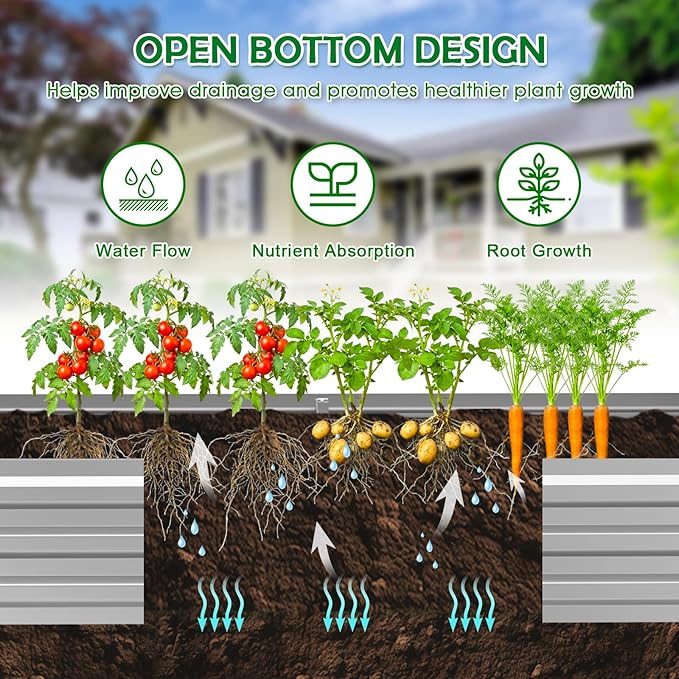 8x4x1FT Galvanized Raised Garden Bed Outdoor Patio, Large Rectangular Metal Planter Boxes,Plant Container Kit for Gardening, Vegetables, Flowers, Herbs,Silver,1 Pack