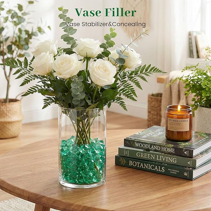 DomeStar 150PCS Fake Ice, Vase Fillers Green Acrylic Fake Diamonds Plastic Gems for Fish Tank Table Scatter Decoration