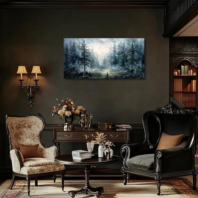 SERIMINO Large Wall Art for Living Room, Landscape Canvas Prints Paintings, Foggy Forest Pictures Wall Decor Aesthetic, Pine Trees Modern Home Decor, Bedroom Bathroom Office Artwork 24"X48"