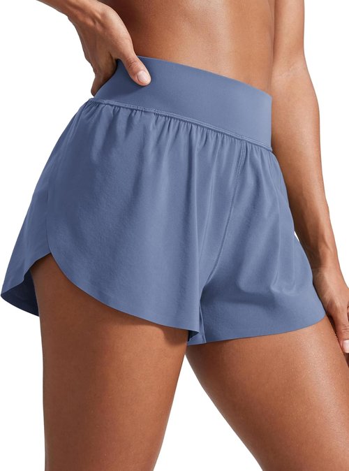 CRZ YOGA High Waisted Running Shorts - Comfy Mesh Liner for Women | Quick Dry & Split Design