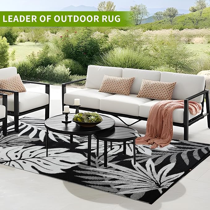 Outdoor Rug 8x10 ft Waterproof, Reversible Outdoor Plastic Straw Rug for Patios Clearance, Outdoor Area Rug Carpet RV Mat for Camping Backyard Deck Porch