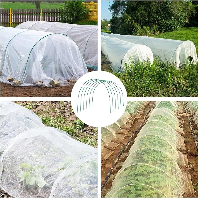 Garden Netting Kit, 10x30FT Ultra Fine Mesh Netting ＆6 Sets of 8FT Fiberglass Garden Hoops for Raised Beds, Vegetable Plants Fruits Flowers Birds Animals Barrier Protection Net