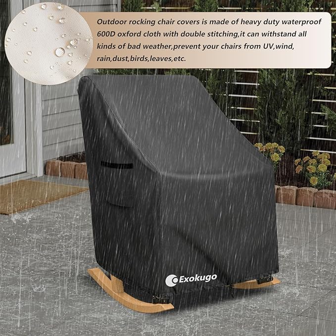 Rocking Chair Cover 2 Pack 600D Heavy Duty Waterproof - Patio Furniture Covers for Outdoor Rocking Chairs - All Weather Protection 27x34x45 Inches Black
