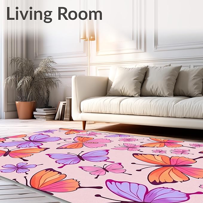 Flatwoven High Traffic Area Rug 6, Watercolor Garden Shower Curtain with Matching Bath Accessories, Non Slip, Stain Resistant, Washable Area Rugs for Living Room, Bedroom (Pink, 6)