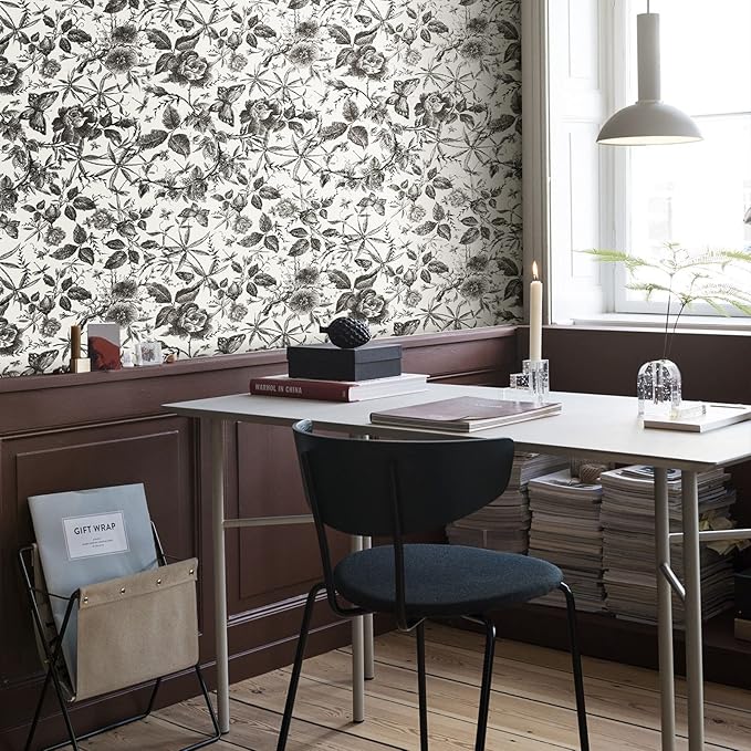 JiffDiff Floral Vintage Wallpaper Peel and Stick，Rose Wallpaper Removable Vinyl