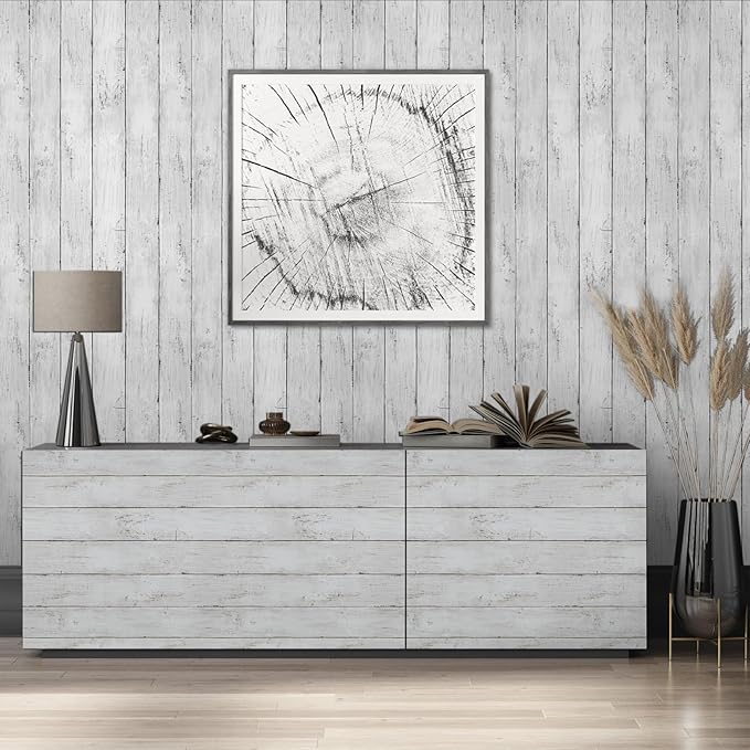 White Grey Wood Paper 17.71 in X 205 in Self-Adhesive Removable Peel and Stick