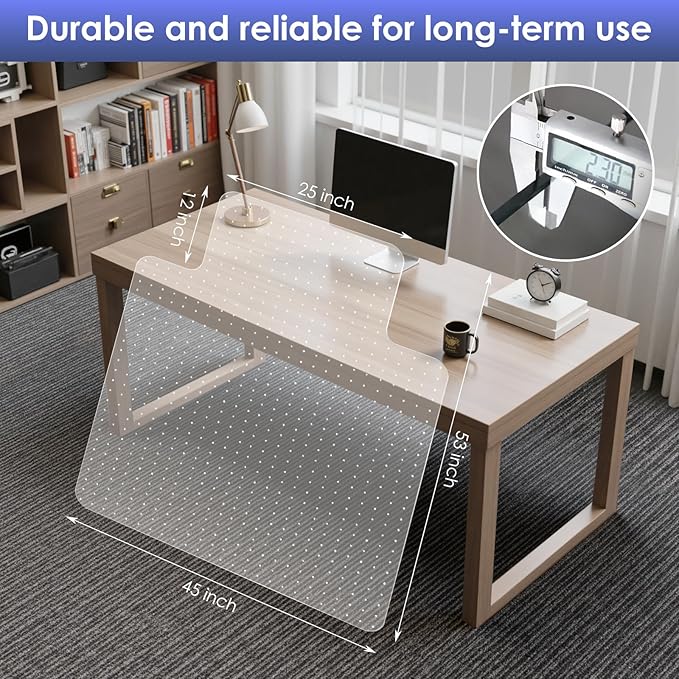 Kuyal Office Chair Mat for Carpet, 2 Pack 45x53 Clear Heavy Duty Computer Chair Mat with Lip, Under Desk Protector Carpeted Floors Mat, Easy Chair Movement,Ship Flat